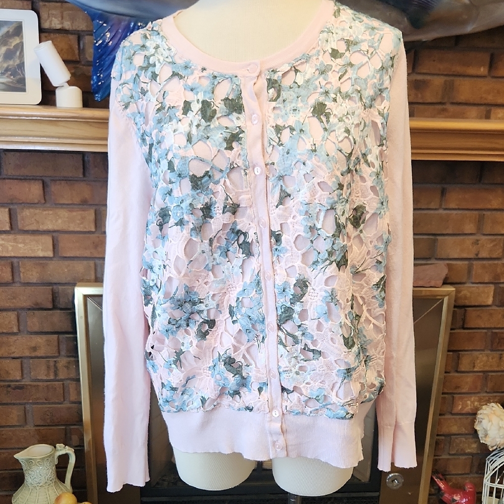 Charter Club Soft Pink Cardigan Spring Floral Soft Comfy